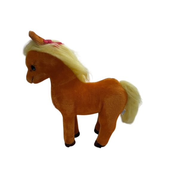 VNTG BURNT ORANGE VELVETINE STUFFED HORSE YELLOW MAIN W/ RED BOW R DANKIN - Picture 4 of 14